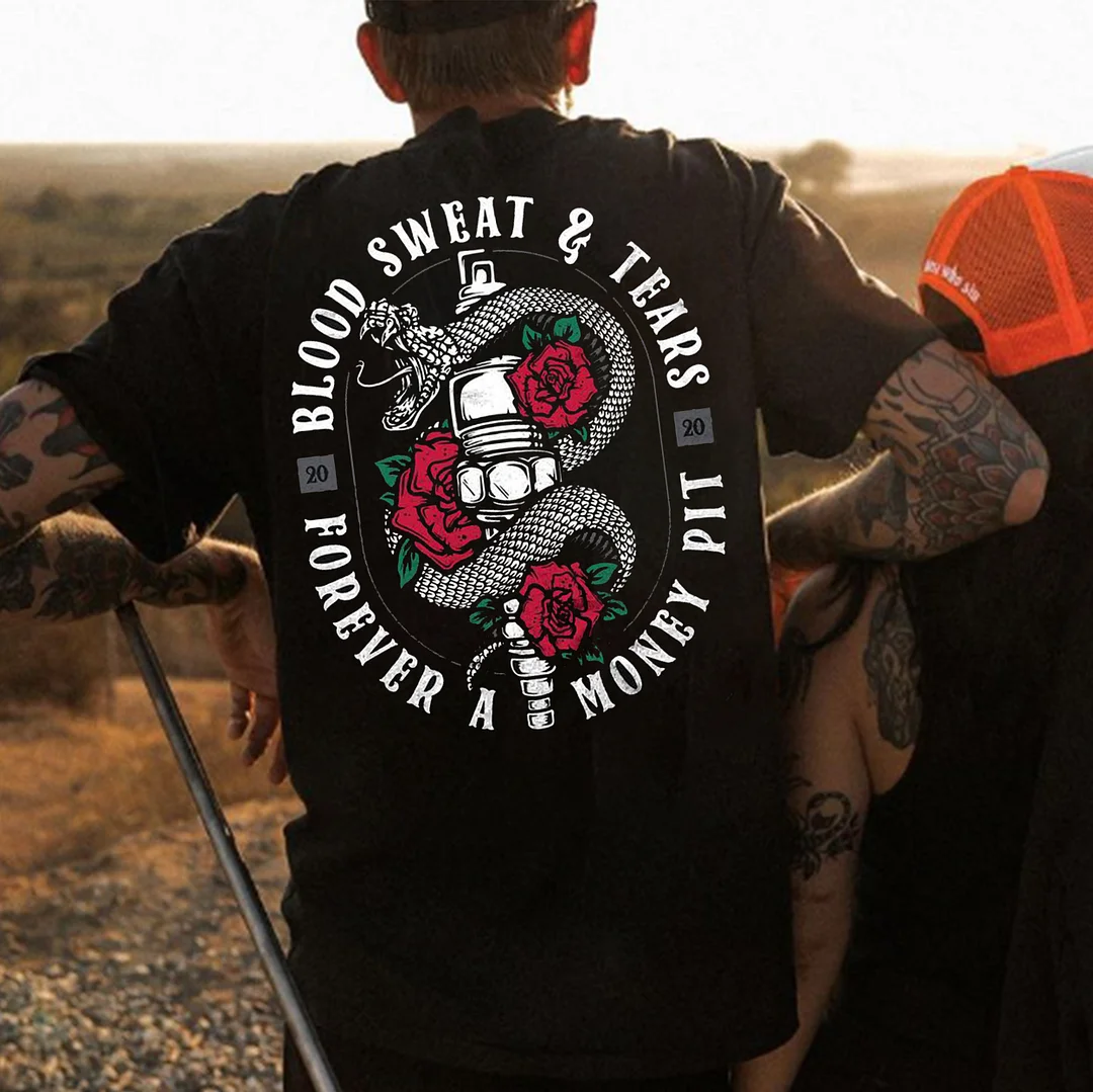 BLOOD SWEAT AND TEARS FOREVER A MONEY PIT Black Print T-Shirt