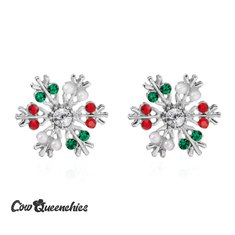 Christmas Colorful Snowflake Earrings Silver / ONE-SIZE