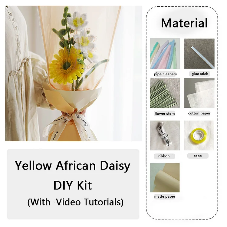 DIY Pipe Cleaners Kit - Yellow African Daisy Bouquet