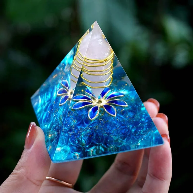 Olivenorma Blue Chalcedony Clear Quartz Orgone Pyramid