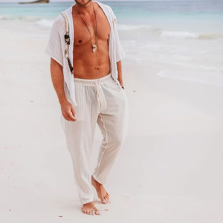 Men's Linen Plain Holiday Trousers-inspireuse