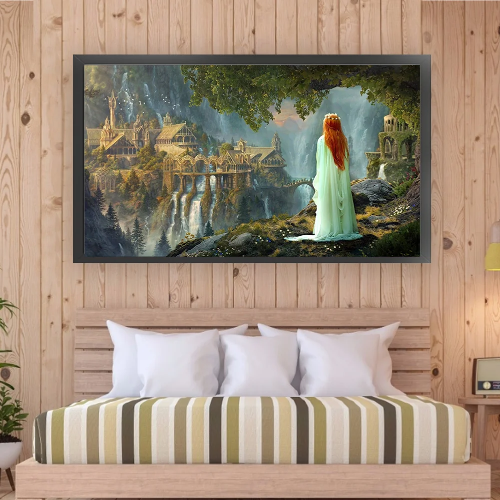 18CT Full Stamped Cross Stitch - Elvish City(Canvas|70*40CM)