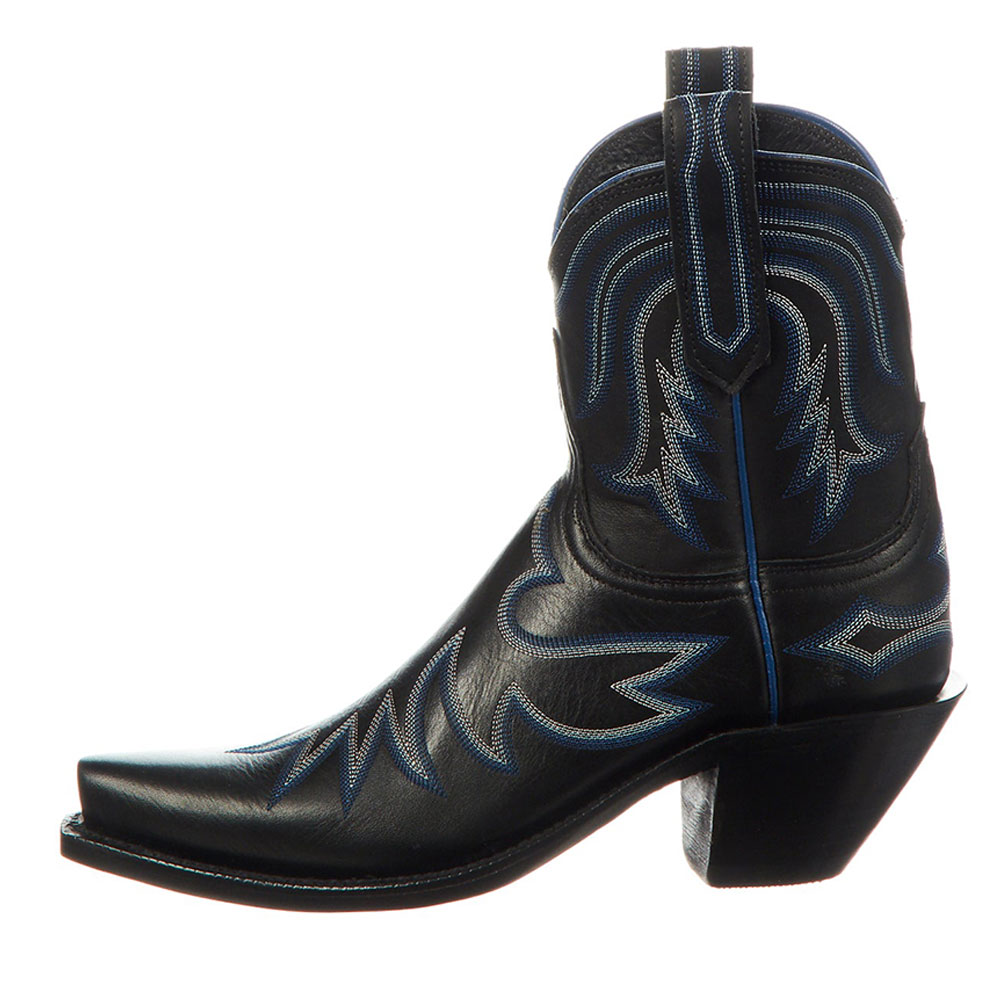 Black Low Heel Snip Toe Ankle Boots Embroidered Cowgirl Booties