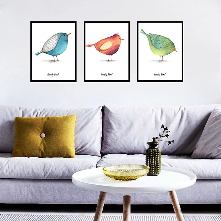 Cartoon Watercolor Bird Canvas Painting Living Room Decorative Painting Sofa Background Wall Bedroom Hanging Painting Wall Art