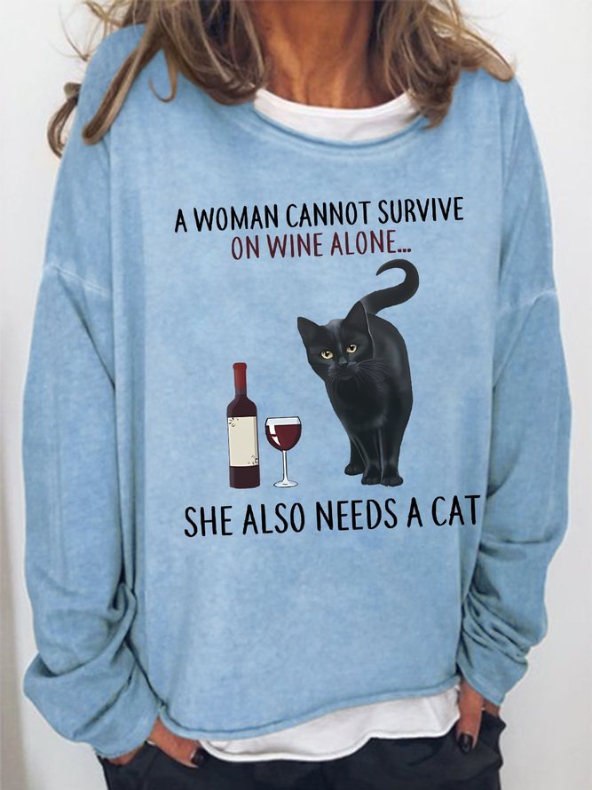Women's Funny A Women Need A Cat Black Cat Graphic Casual Sweatshirts