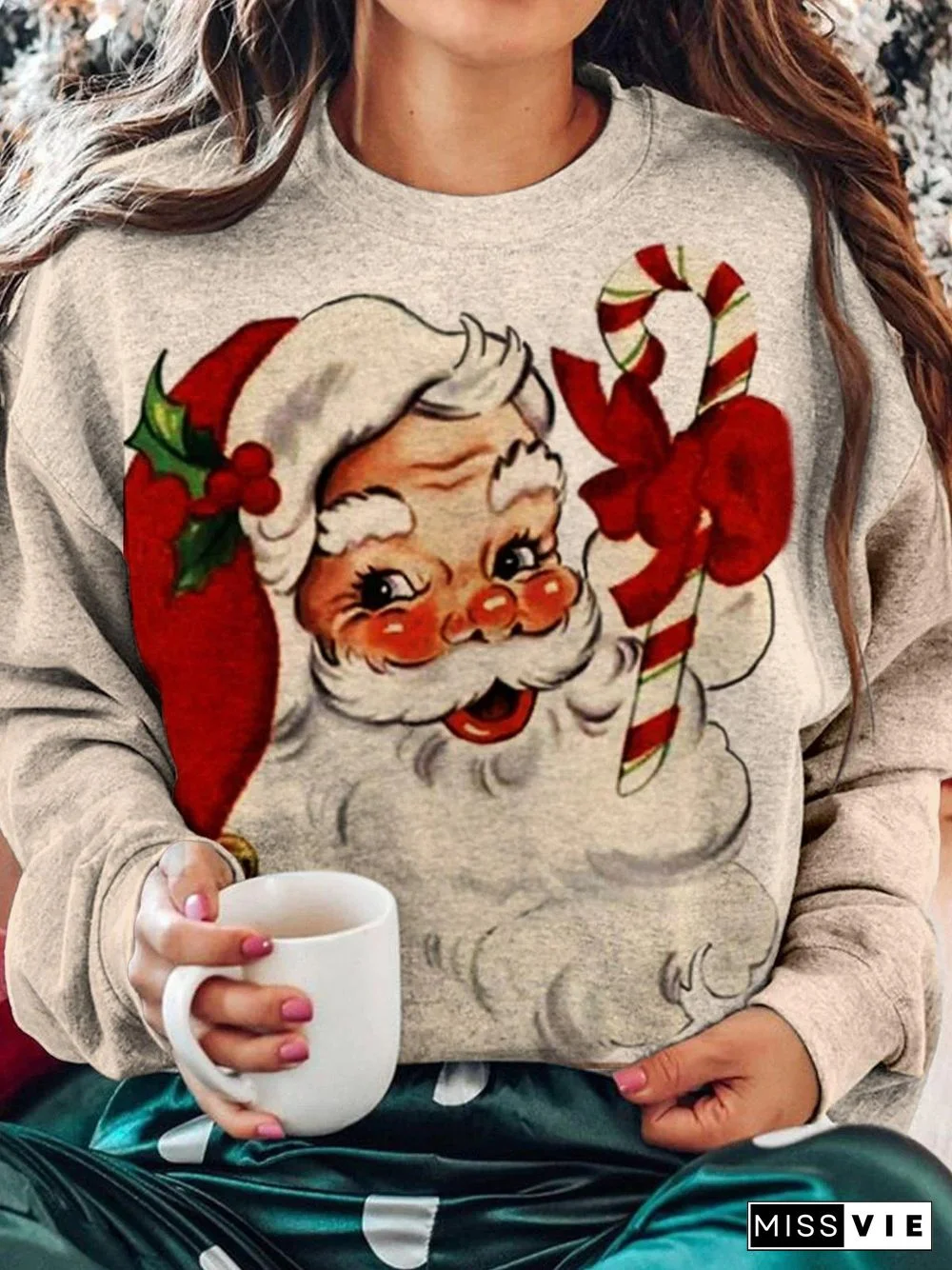 Women's Christmas Santa Print Sweatshirt