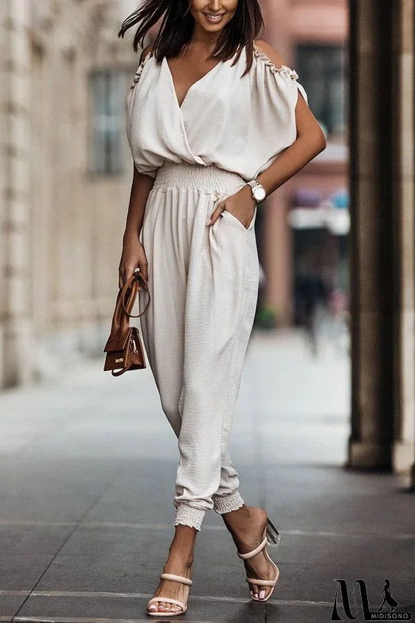 Wonderful Ideas Ruffle Cold Shoulder Jumpsuit