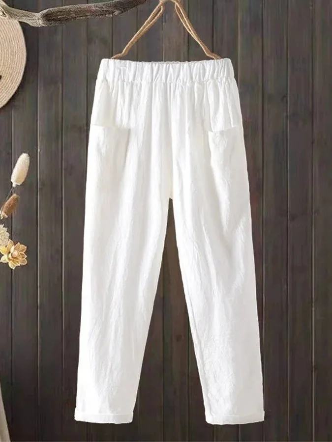 Women's Casual Pure Color Literary Cotton Pants