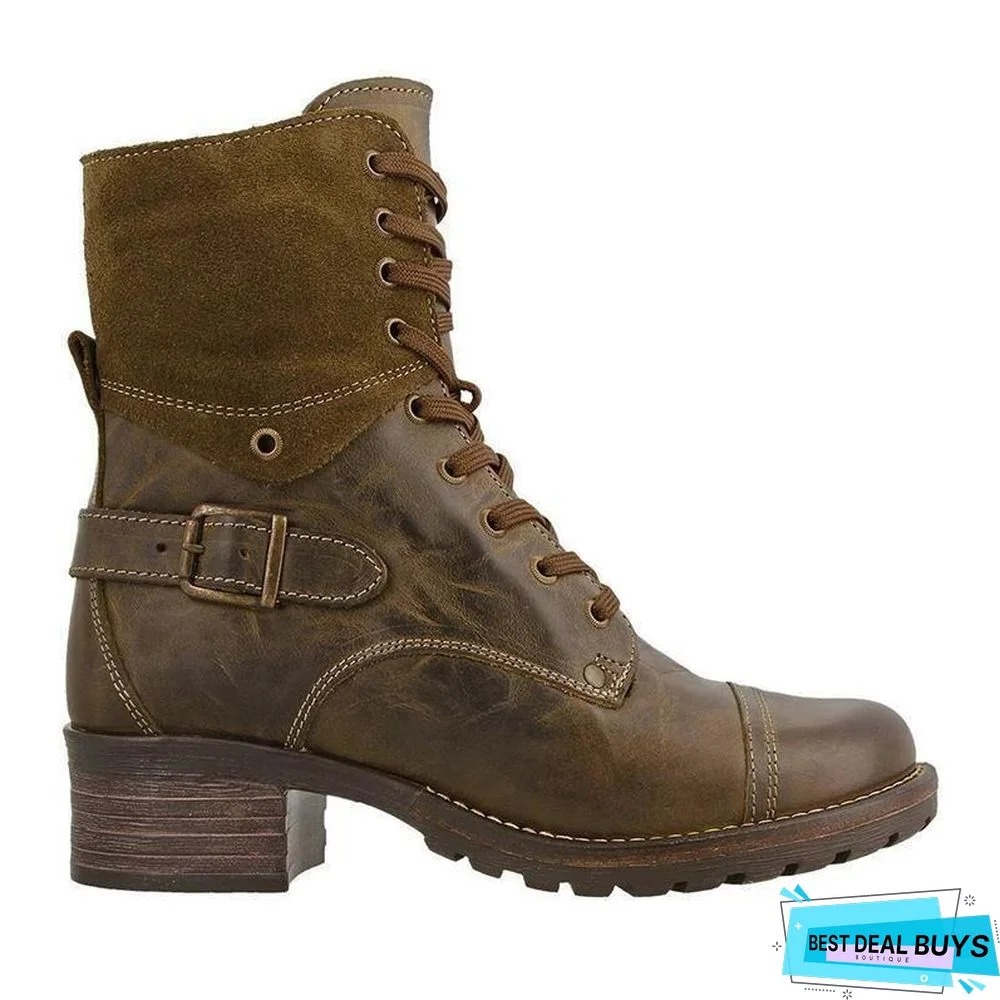 Classic Motorcycle Lace Up Ankle Boots