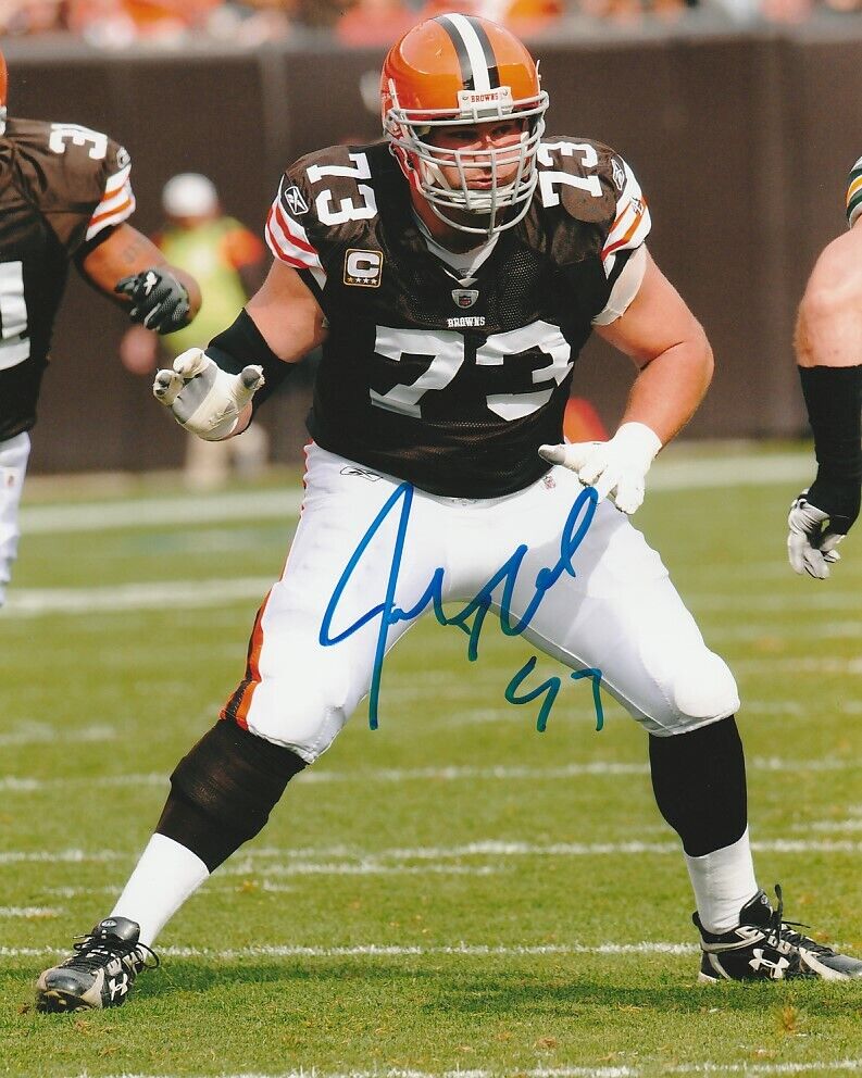 JOE THOMAS SIGNED CLEVELAND BROWNS FOOTBALL 8x10 Photo Poster painting #1 NFL EXACT PROOF!