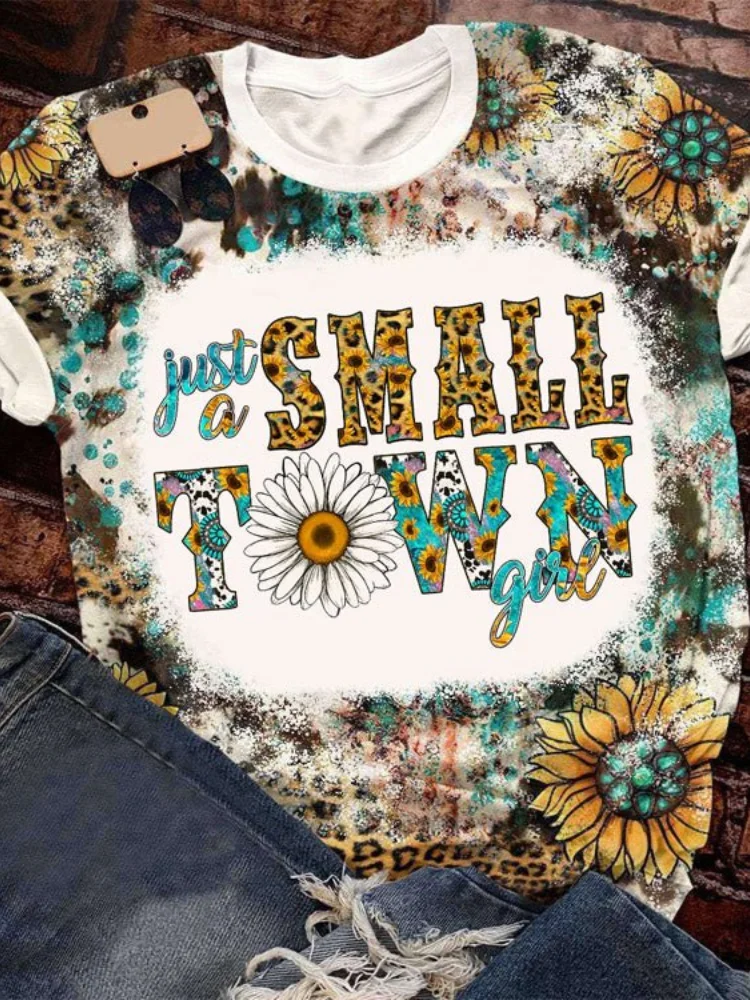 Vefave Just A Small Town Girl Sunflower Print T Shirt