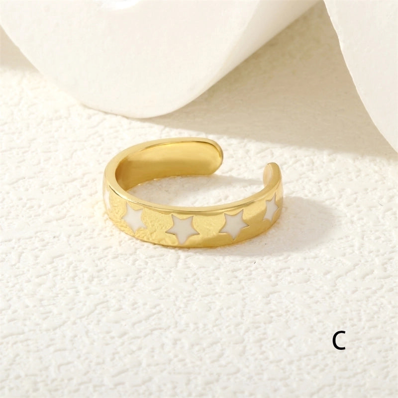 Cute Pentagram Copper Enamel Open Rings