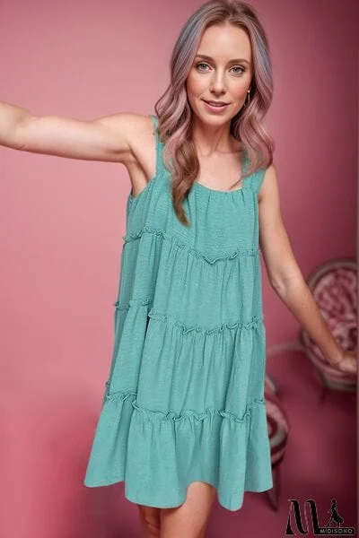 MidiSono - Frill Square Neck Wide Strap Mini Dress