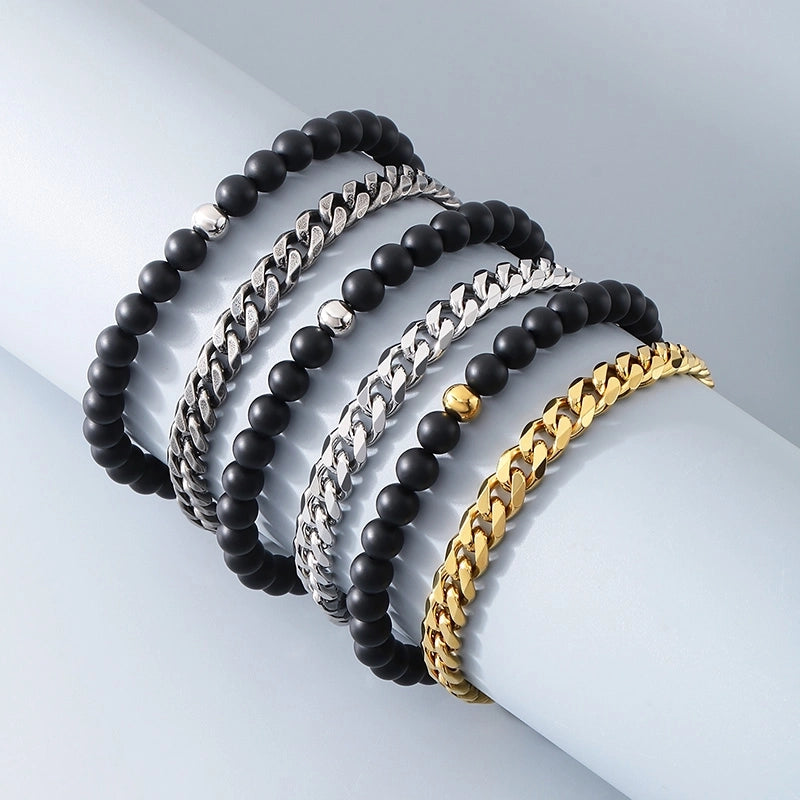 Minimalist Round 304 Stainless Steel Beaded Chain Cuban Link Chain Curb Chain Bracelets In Bulk