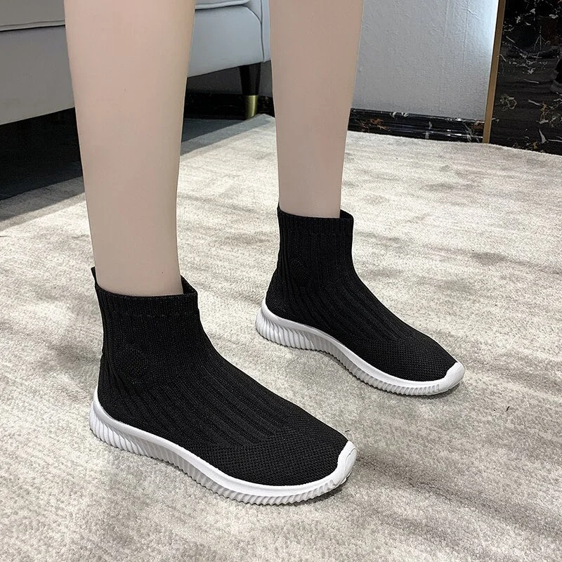2020 Women Sneakers Vulcanized Shoes Sock Sneakers Women flats Slip On Flat Shoes Women Plus Size Loafers Walking female shoes