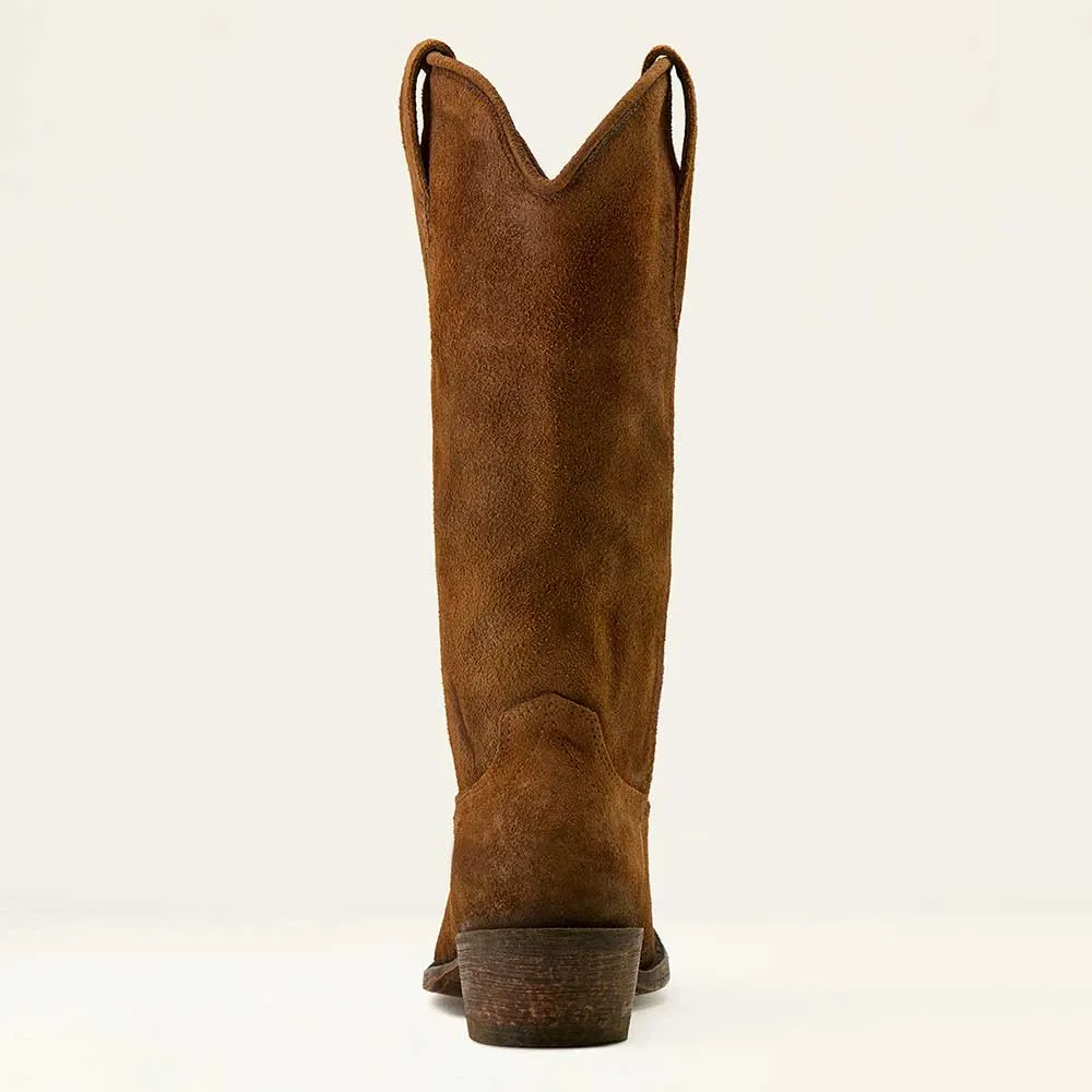 Brown Round Toe Block Heel Mid Calf Cowgirl Boots for Women