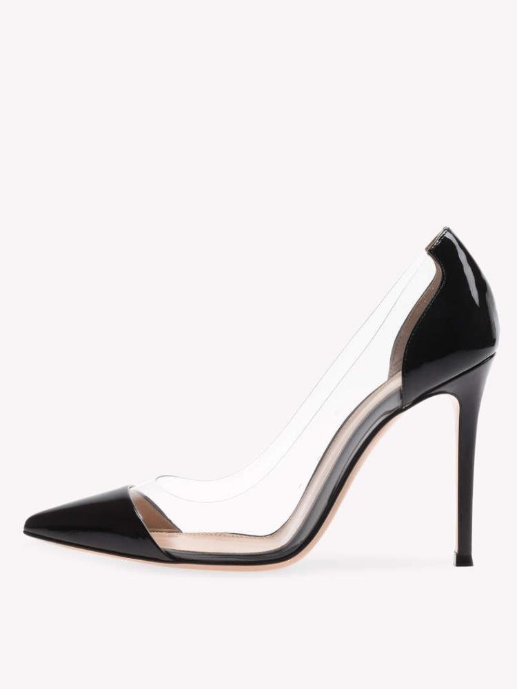 Black Clear Stiletto Heeled Pumps For Wide Feet 