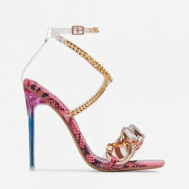 Sexy Summer Sandals Shoes for Women Party Cross-Tied Rome Classics Lace-up Concise Mixed Colors Peep Toe Chain Serpentine Pvc