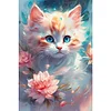 [Stock limit&eacute; - Peinture diamant](Grande Taille) Chaton sous les fleurs volantes-plein rond diamant peinture-40 * 60cm
