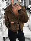 Casual Plush Solid Color Lapel Collar Long Sleeves Warm Jacket