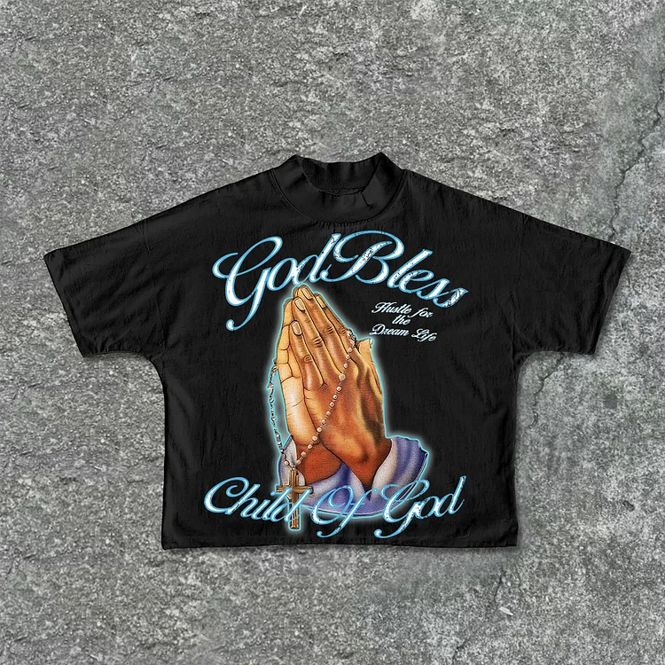 Child Of God Prayer God Bless Graphic Print Cropped T-Shirts