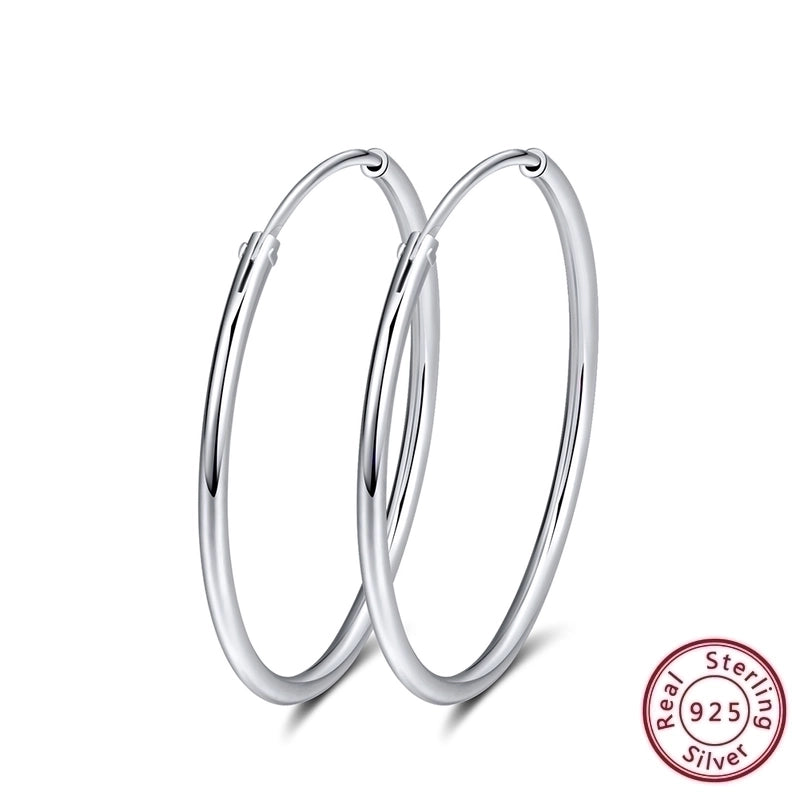 1 Pair 925 Sterling Silver Round Hoop Earrings