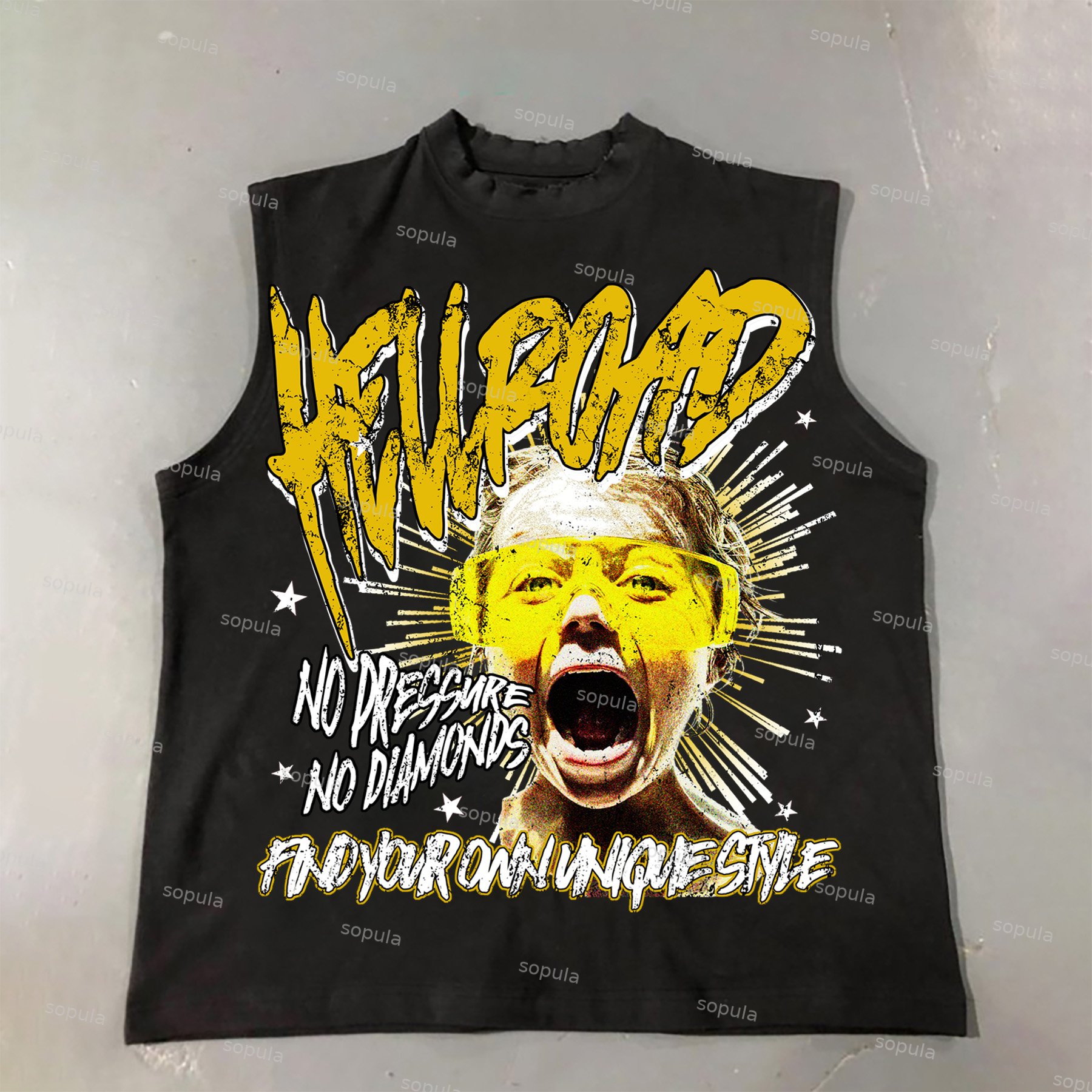 Hell Road Retro Personality Portrait Graphics Print Cotton Tank Top - SOPULA