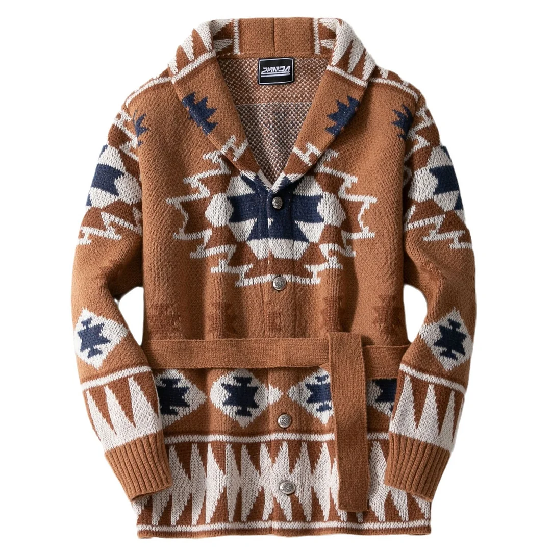 Uveng Uveng Men's Heavy Industry Plus Flower Sweater Autumn And Winter Thick Cardigan With Knit Coat SY0001