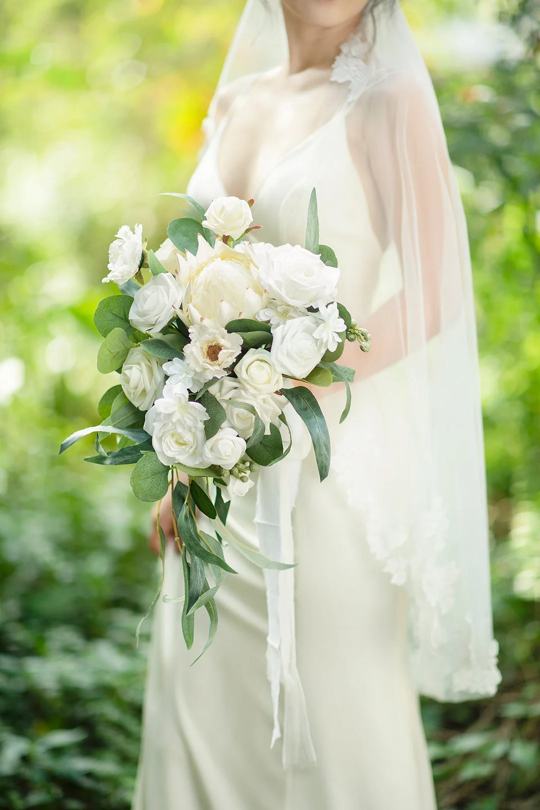 Mirco Cascade Bridal Bouquet in Natural Whites