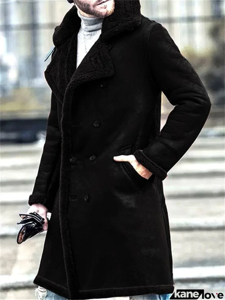 Men's Winter Fashion Double-breasted Mid-length Suede Coat