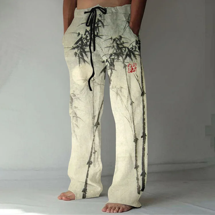 Japanese Vintage Bamboo Art Linen Blend Casual Pants