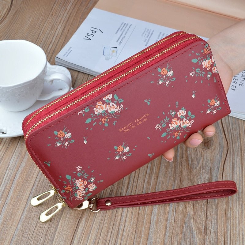 Double Zipper Women's Wallet Long Large-capacity Double-layer Wallet Female Fashion Printed Clutch PU Leather 3 Fold Card Holder