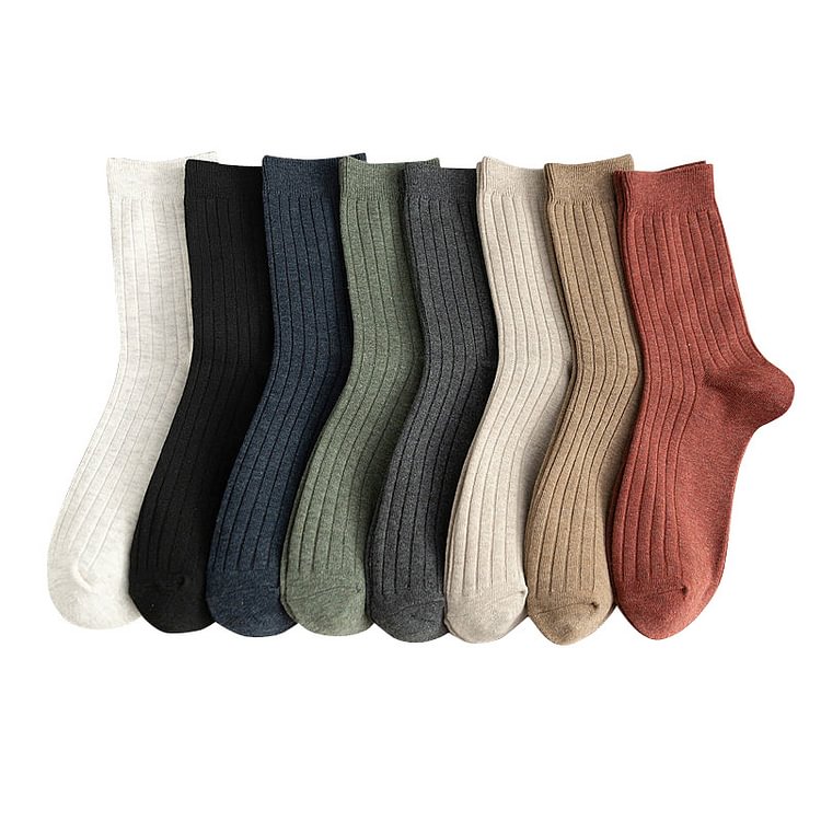 All-match Solid Color Retro Cotton Socks（Eight Pairs）