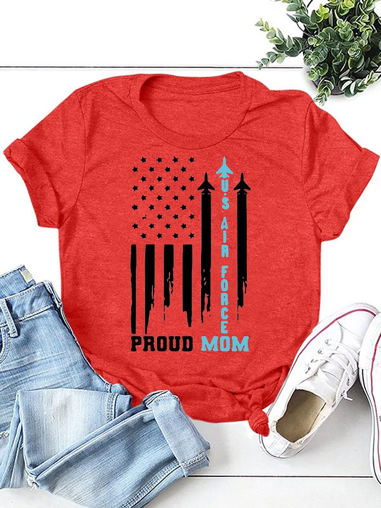 Bestdealfriday Womens Proud Us Air Force Mom Rocket America Flag Mother's Day Women's T-Shirt