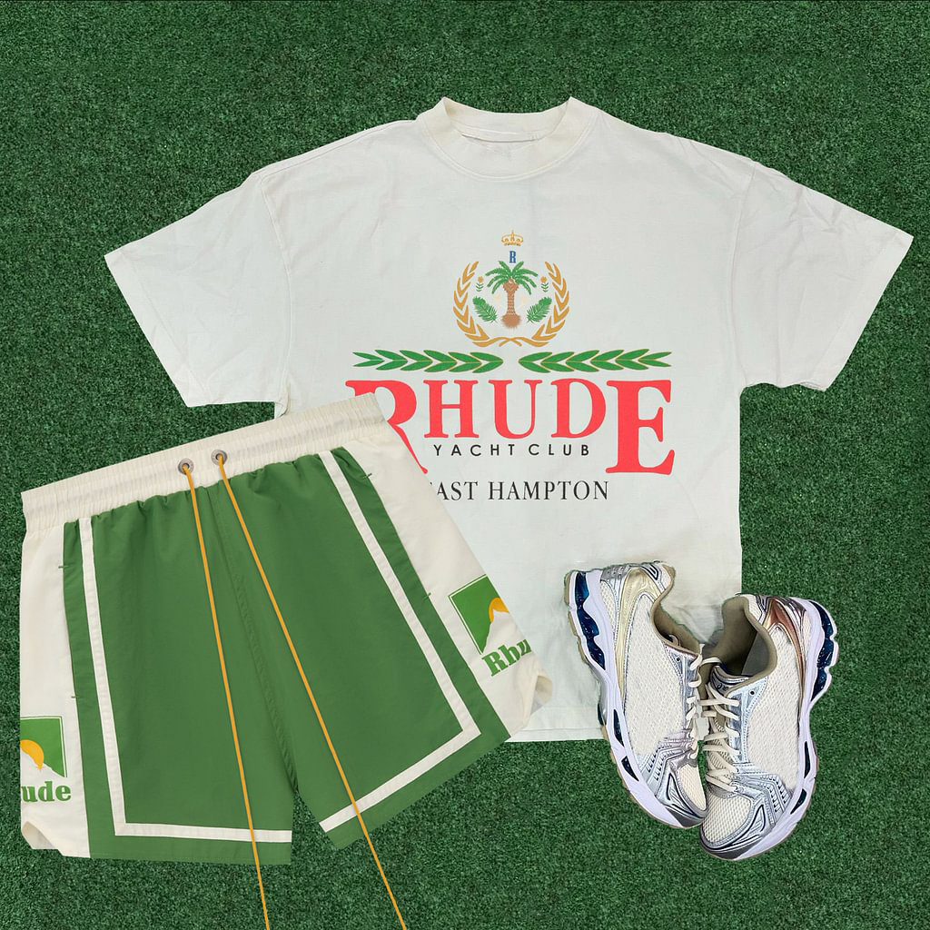 Rhude Yacht Club Geometric  Casual Street Basketball Mesh Shorts T-Shirt Two-Piece Set