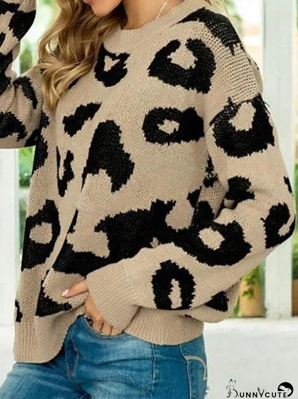 Leopard Drop Shoulder Loose Jumper Sweater