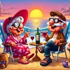 Grandma And Grandpa On Beach-11CT Stamped Cross Stitch 40*40cm/15.75*15.75in