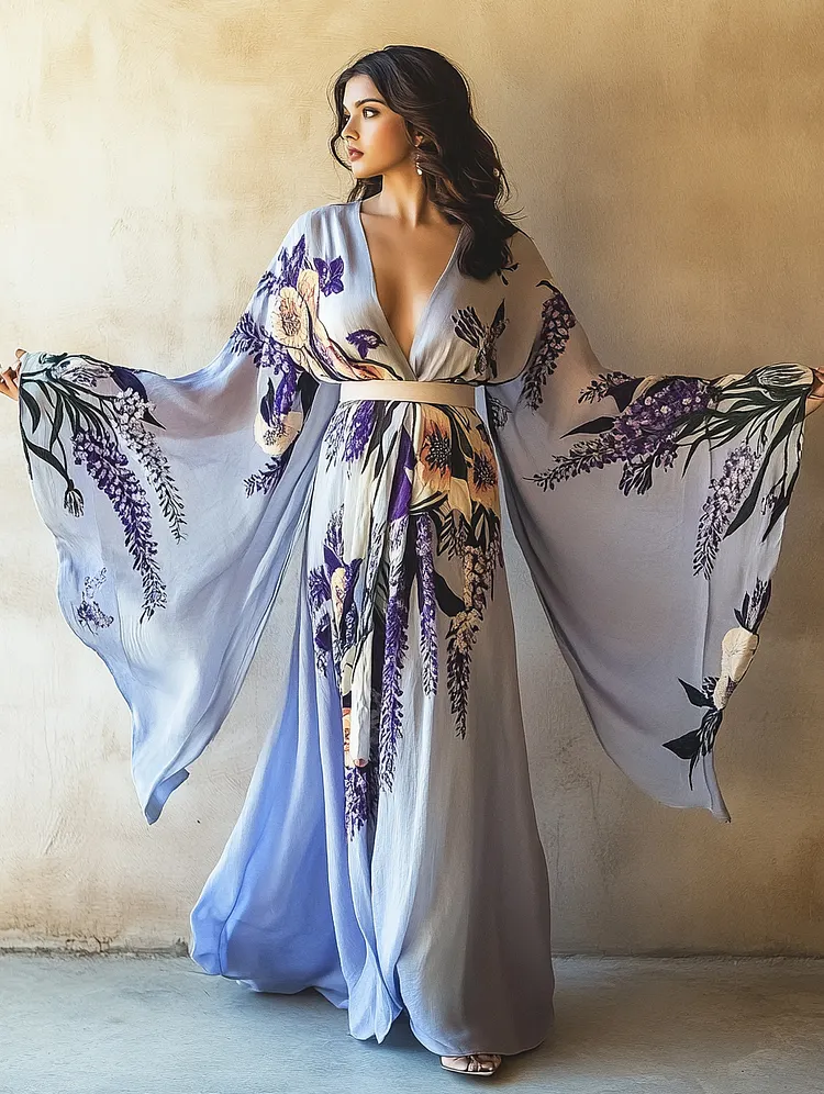 Women's Wisteria Kimono Linen Robe (Including Belt)