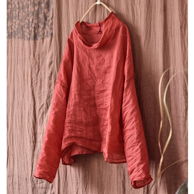 Women Ramie Solid Color Long Sleeve O-Neck Tees High Quality Casual Blouse
