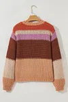 Women's Cropped Colorblock Drop Shoulder Chunky Knitted Sweater
