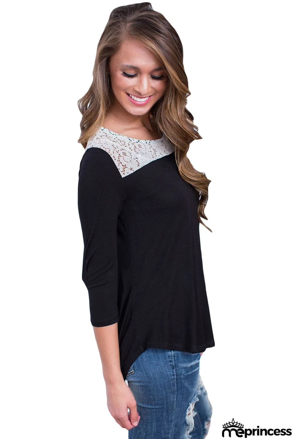 Lace Shoulder Low Cut Back Top