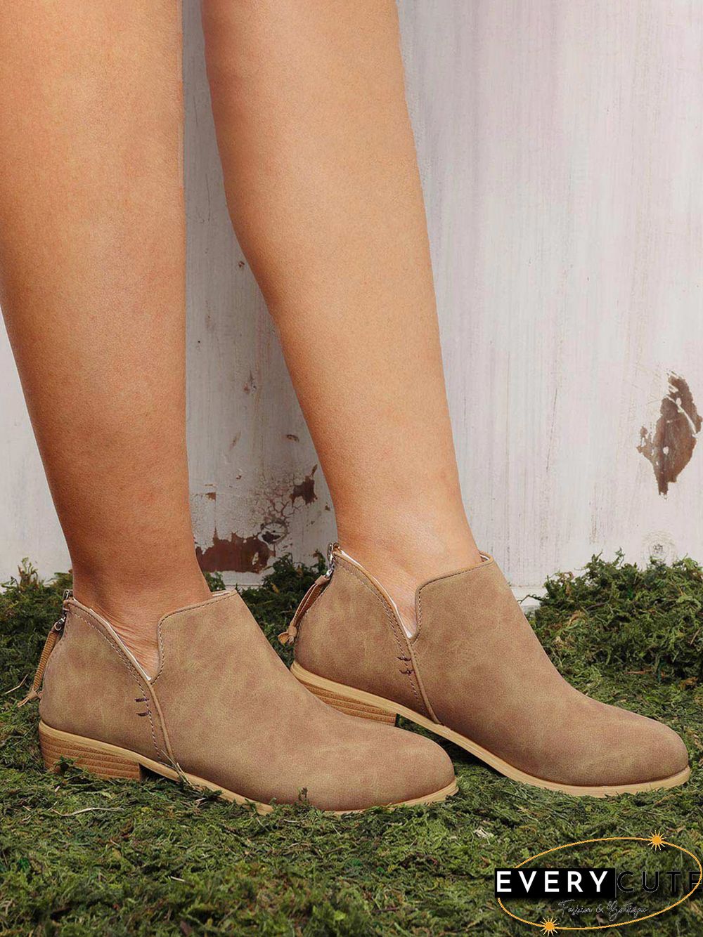 Pu Chunky Heel Zipper Pumps
