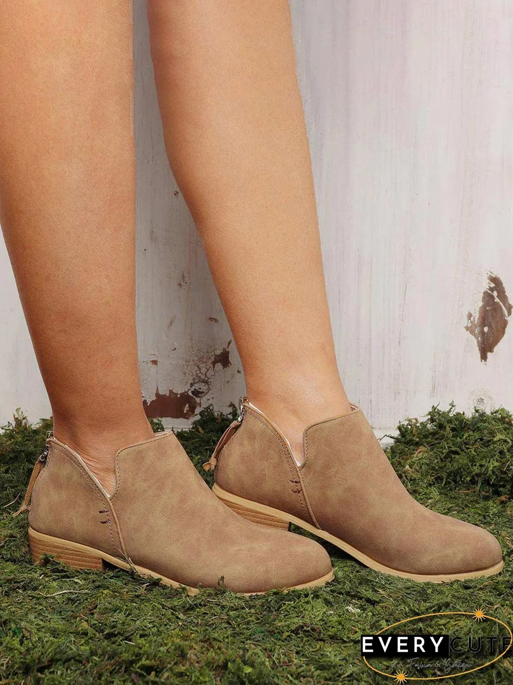 Pu Chunky Heel Zipper Pumps