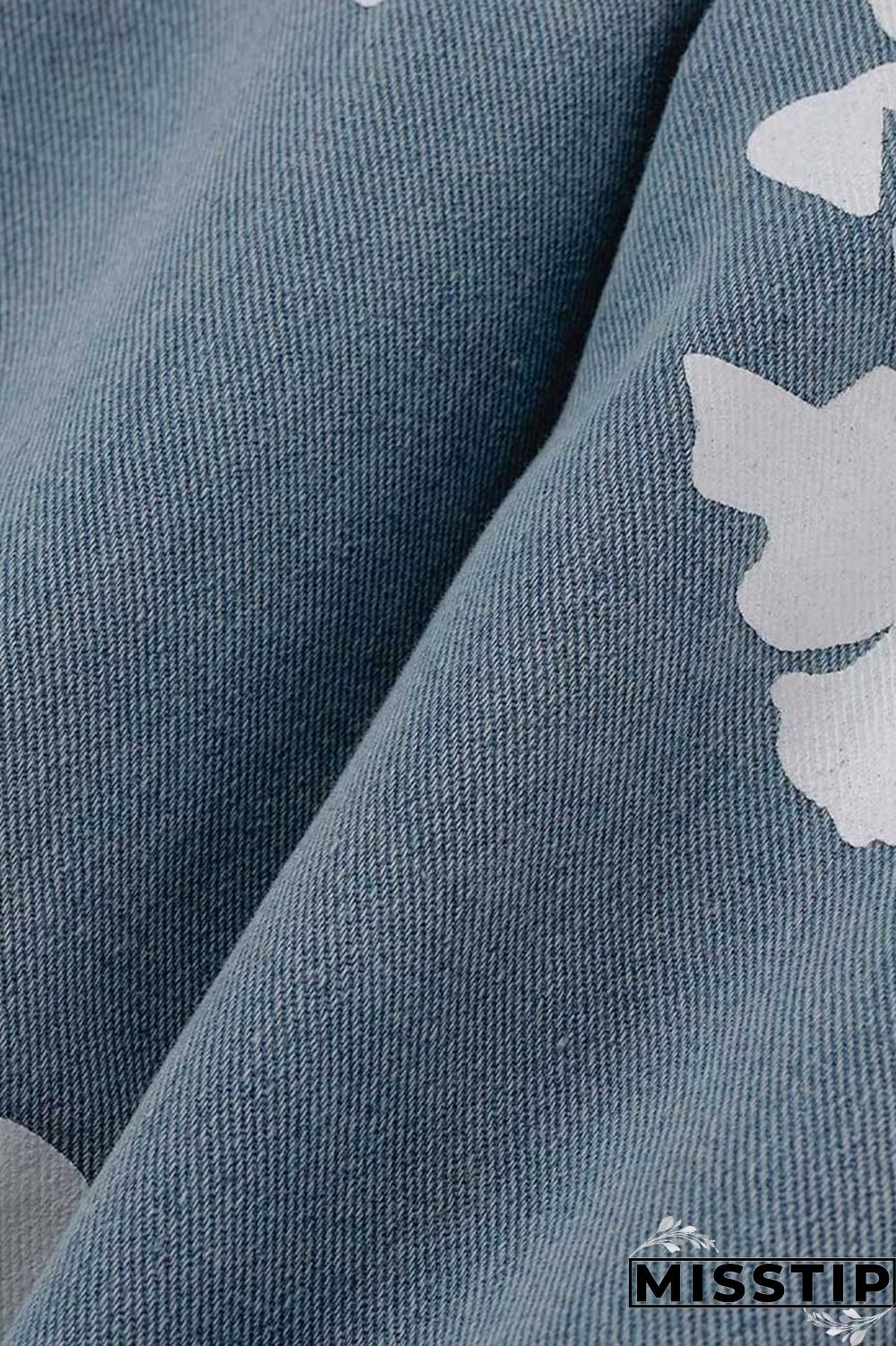 Blue Casual Print Patchwork High Waist Regular Denim Jeans