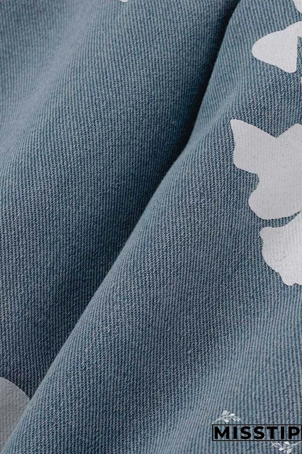 Blue Casual Print Patchwork High Waist Regular Denim Jeans