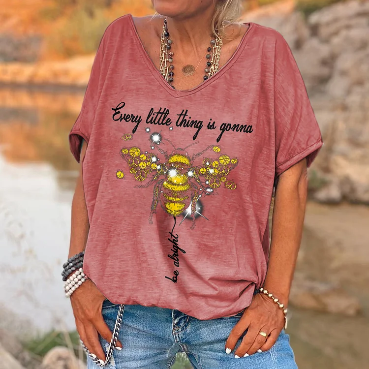 Every Little Thing Is Gonna Be Alright Print V-Neck Women's T-shirt