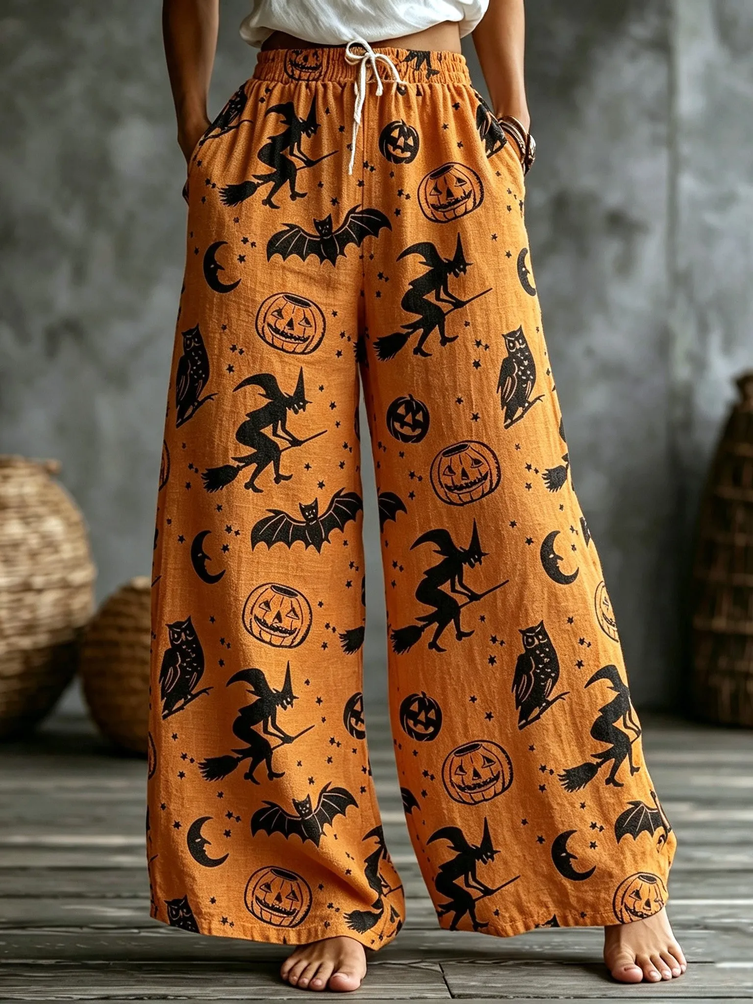 Comstylish Women's Bohemian Halloween Print Casual Pants