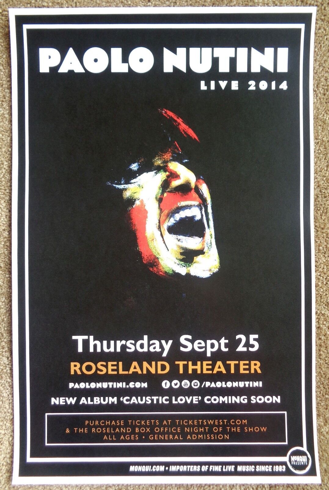 PAOLO NUTINI 2014 Gig POSTER Portland Oregon Concert