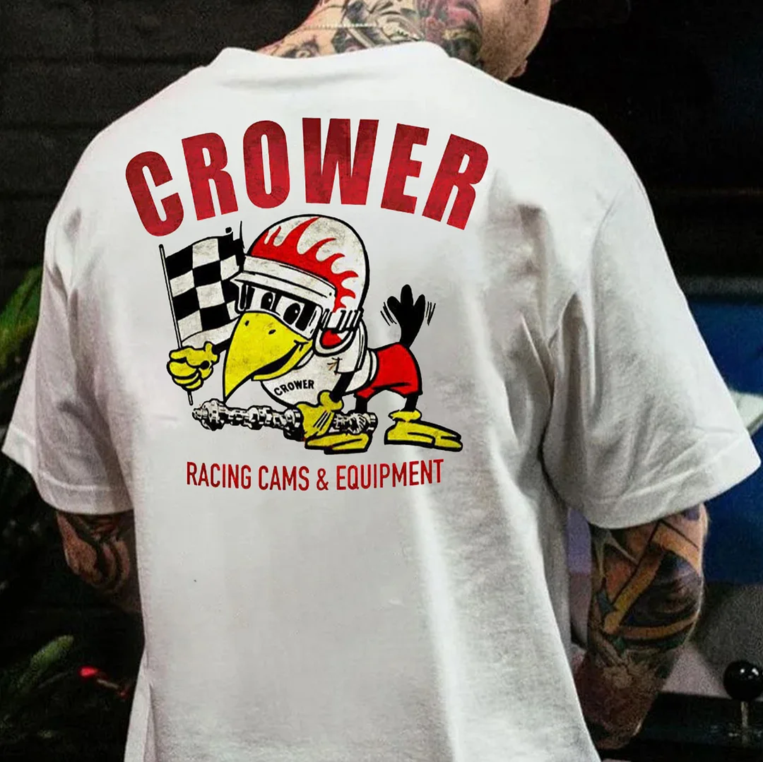 CROWER RACING CAMS & EQUIPMENT Helmet Crow&Racing Flag Print Men's T-shirt