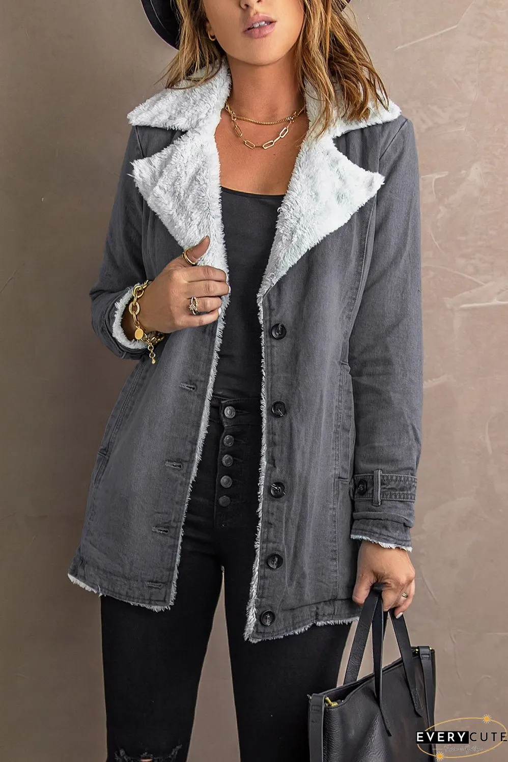 Winter Denim Jacket with Sherpa Trim